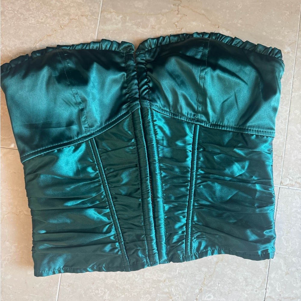 Superdown Deep Green Satin Top